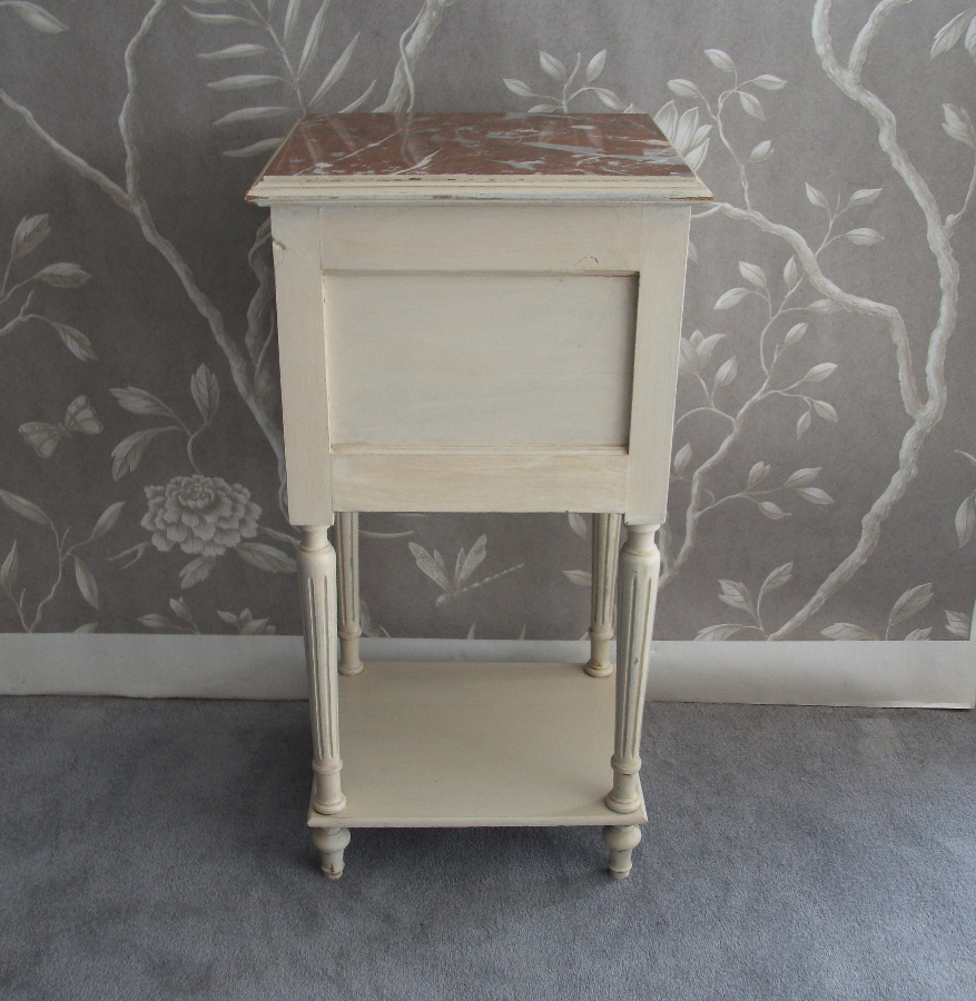 Antique Painted Bedside Cupboard with Fluted Legs